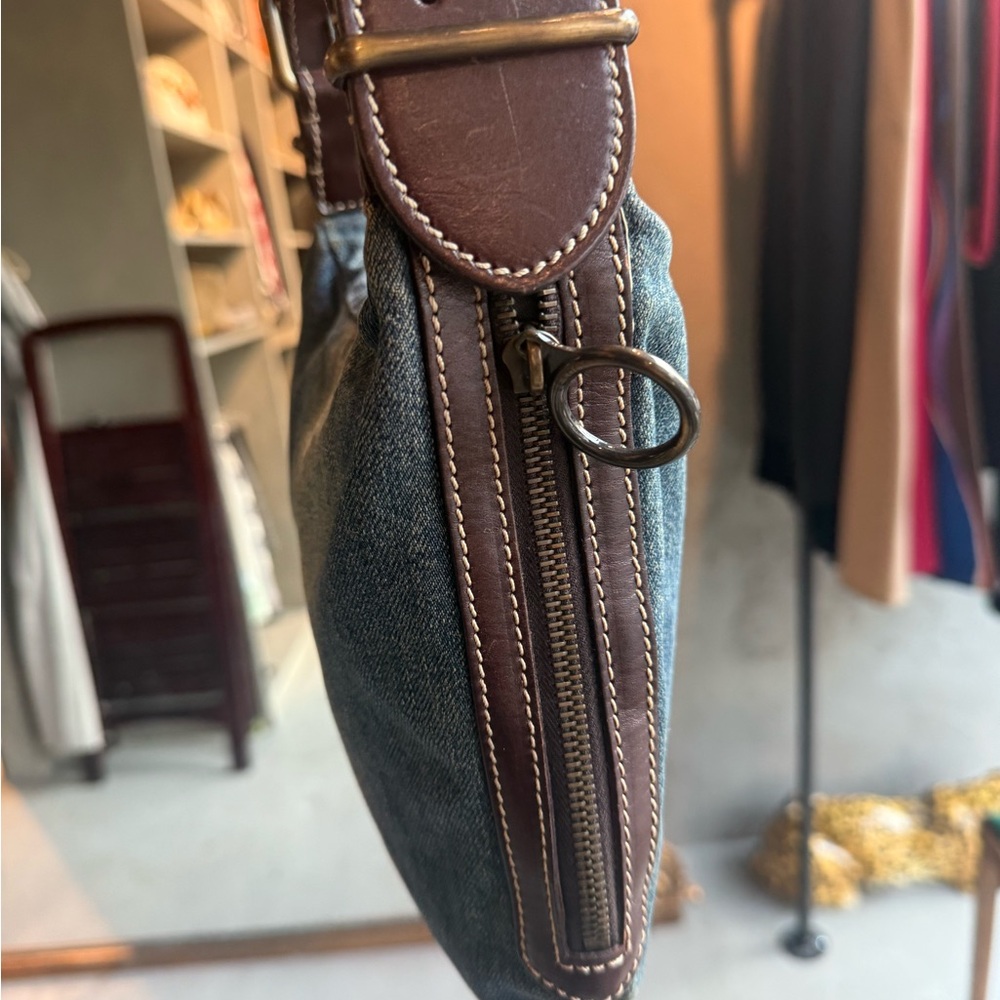 Fendi Oyster Denim Shoulder Bag with Brown Leather Trim - Picture 4 of 5